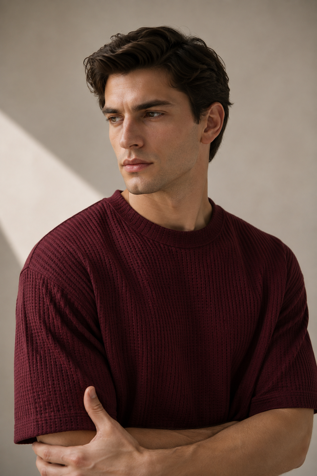 Oversized Knitted T-shirt - Maroon