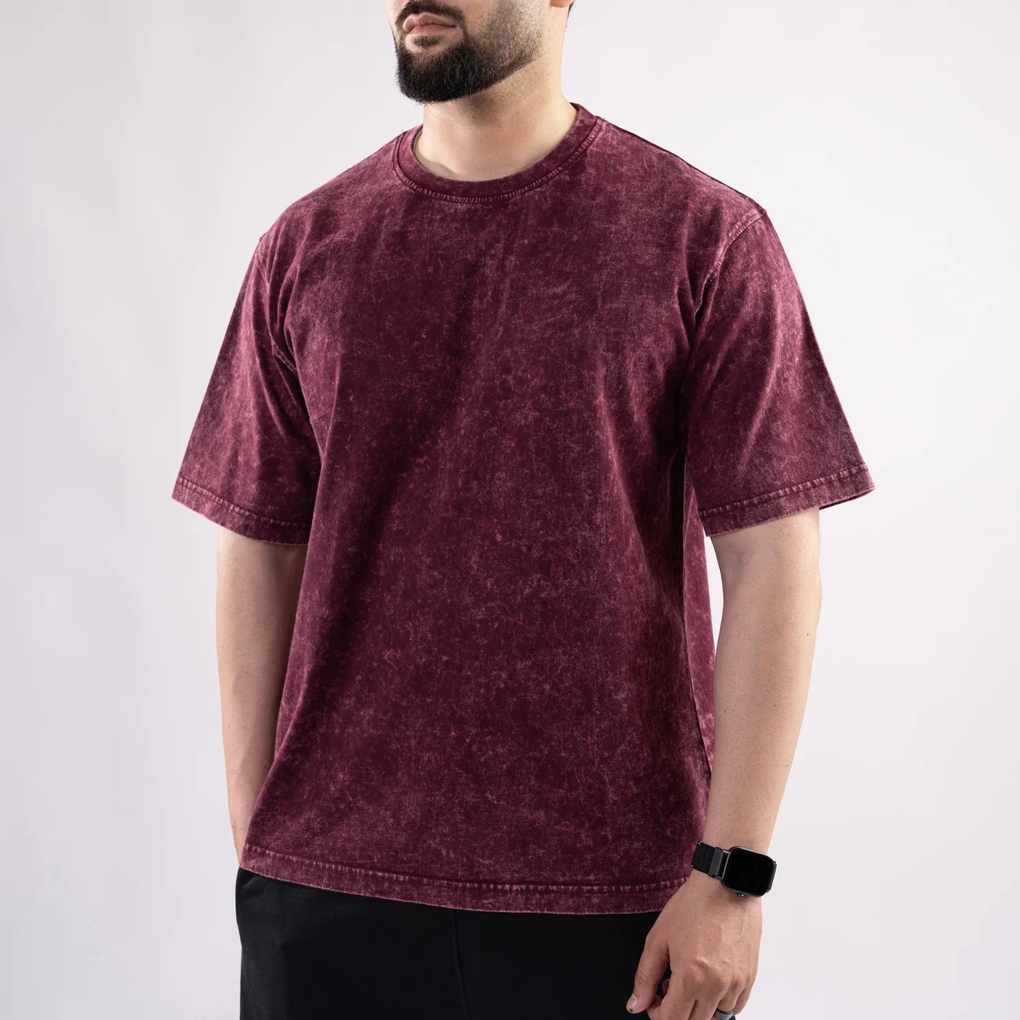 Acid Washed Tshirt - Maroon