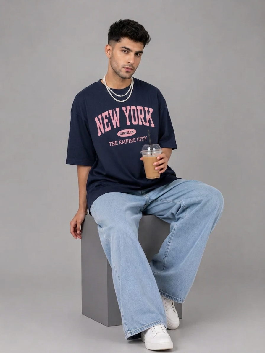 NewYork Printed DropShoulder Tshirt - NavyBlue