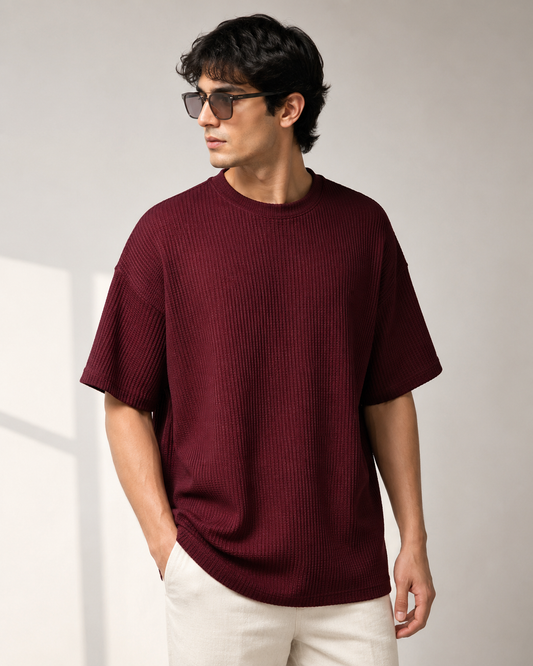 Oversized Knitted T-shirt - Maroon
