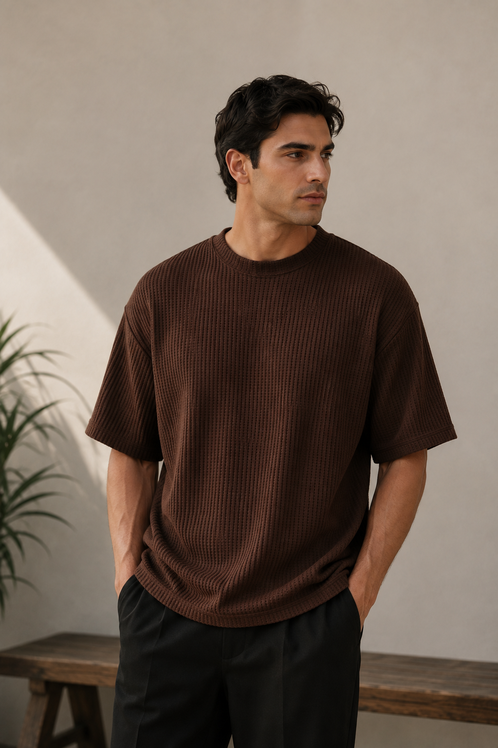 Oversized Knitted T-shirt - Brown