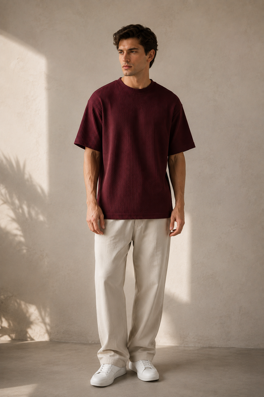 Oversized Knitted T-shirt - Maroon