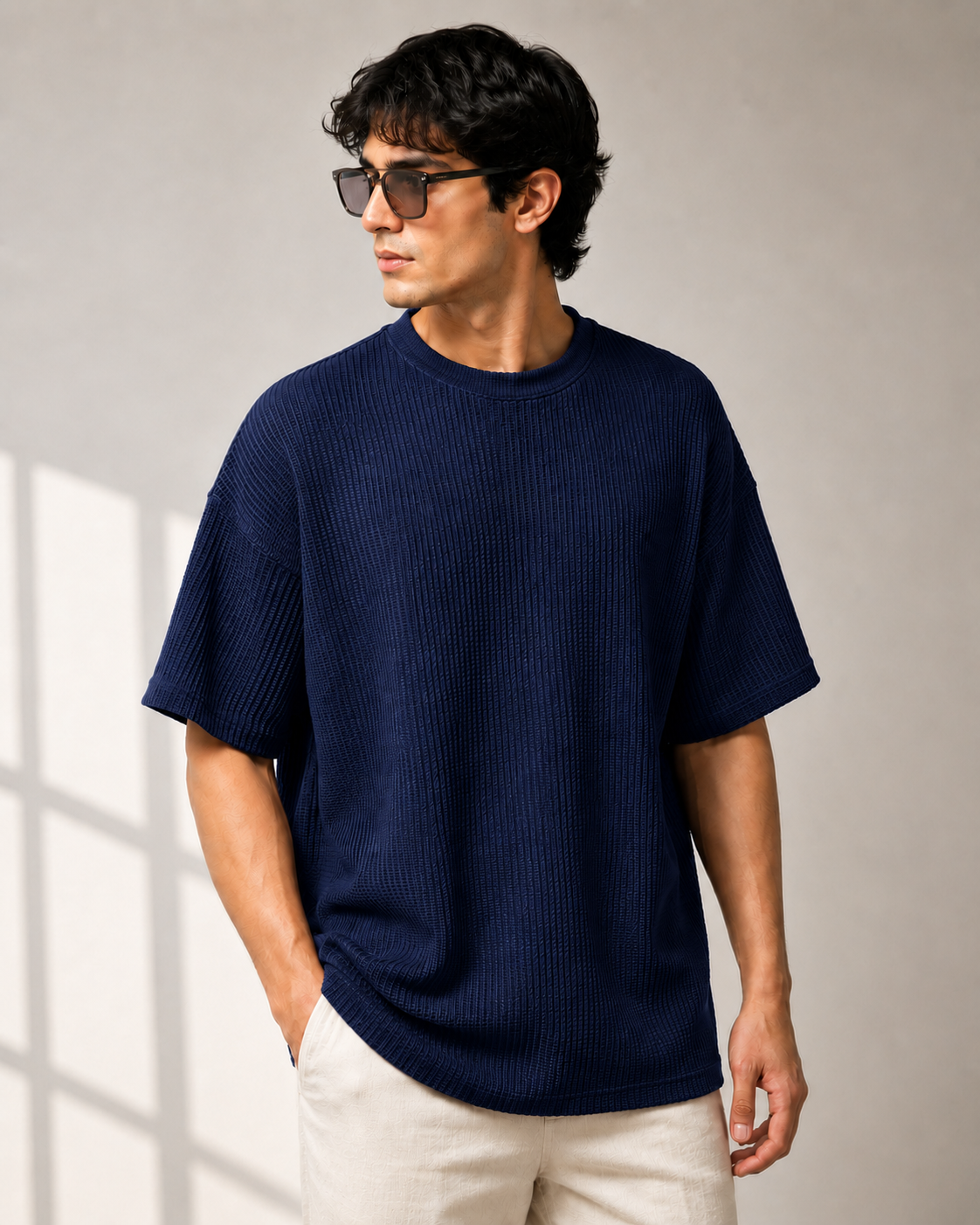Oversized Knitted T-shirt - NavyBlue
