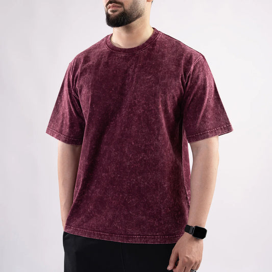 Acid Washed Tshirt - Maroon