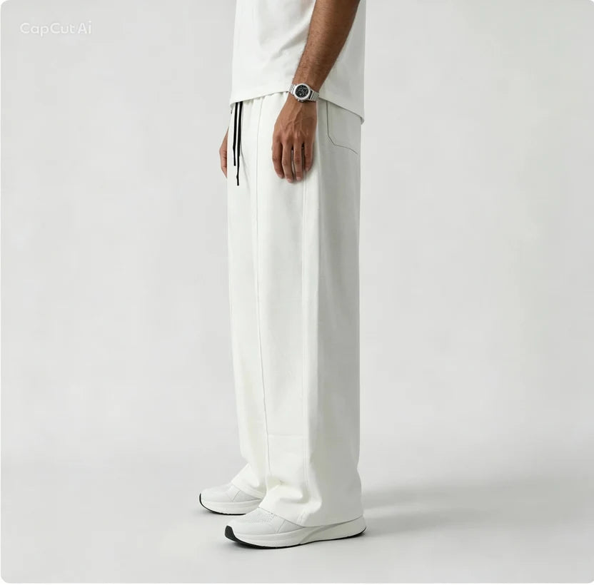 WHITE Pleated Baggy Trousers